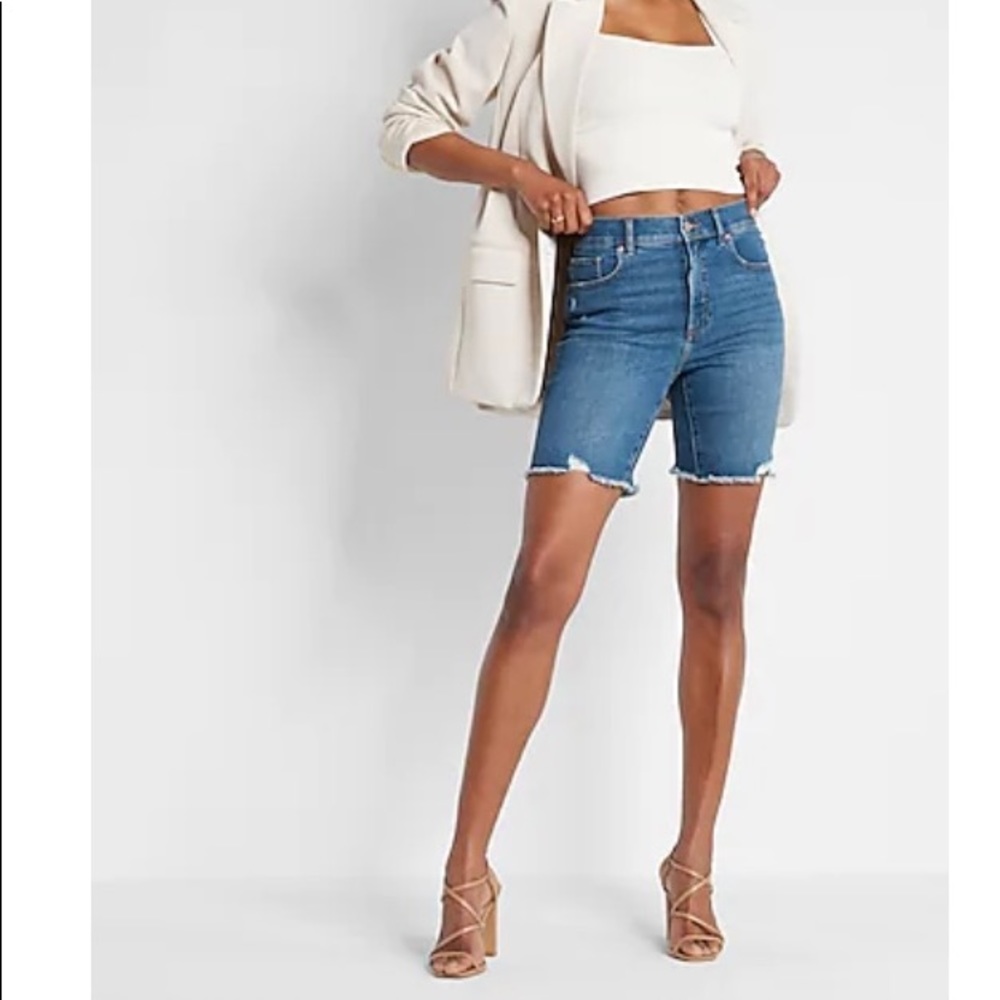 Express high waisted medium wash Bermuda Jean shorts